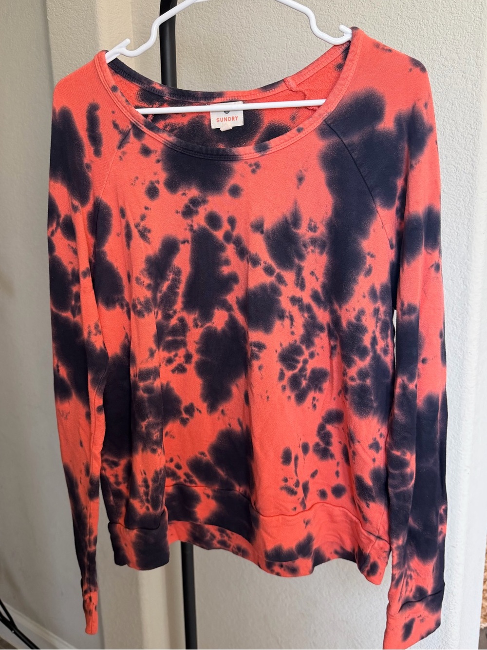 Sundry Coral and Black Tie-Dye Long Sleeve Pullover Sweatshirt 3